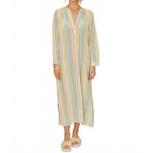 NEW M.A.B.E. kori stripe kaftan dress in orange/turq